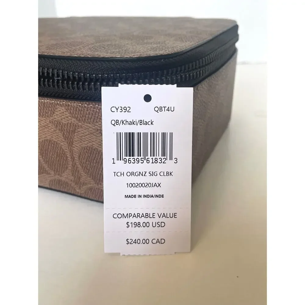 Coach Tech Organizer Colorblock Signature Canvas Travel Case Khaki Brown CY392